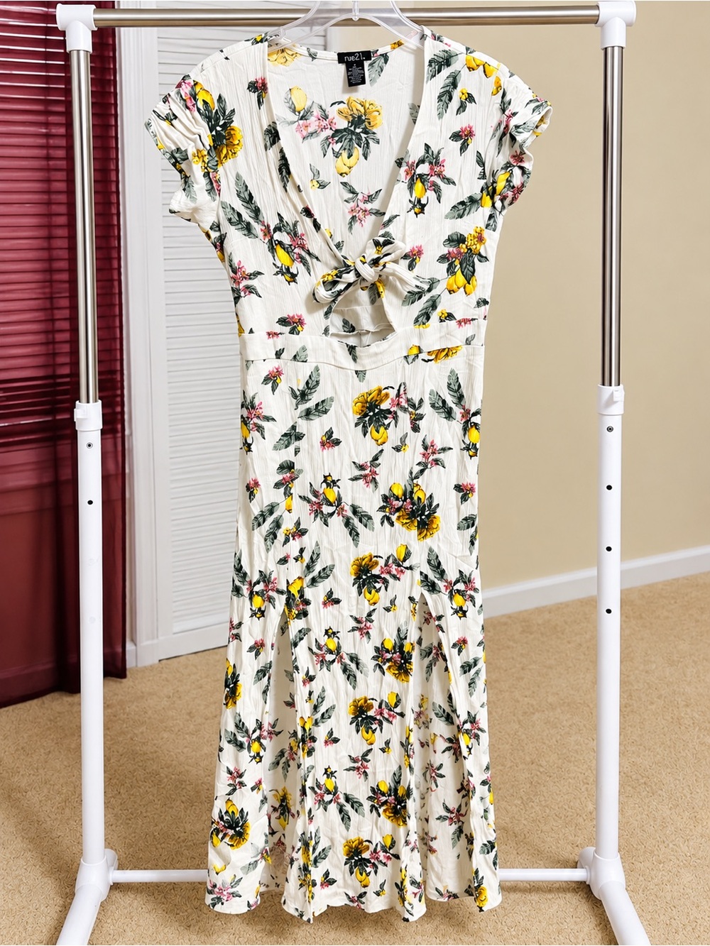 Rue21 Cream Floral Maxi Dress with Yellow & Green Print